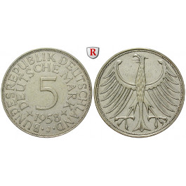 Bundesrepublik Deutschland, 5 DM 1958, J, ss, J. 387