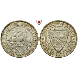 Weimarer Republik, 3 Reichsmark 1927, Bremerhaven, A, vz-st, J. 325
