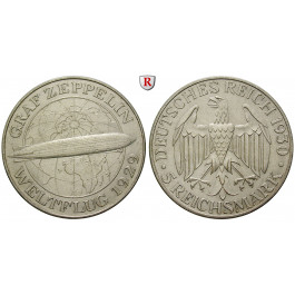 Weimarer Republik, 5 Reichsmark 1930, Zeppelin, A, ss-vz, J. 343