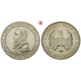 Weimarer Republik, 5 Reichsmark 1927, Uni Tübingen, F, vz/vz+, J. 329