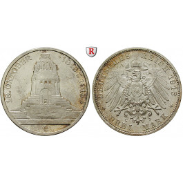 Deutsches Kaiserreich, Sachsen, Friedrich August III., 3 Mark 1913, Völkerschlacht, E, vz+, J. 140