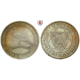 Weimarer Republik, 3 Reichsmark 1930, Rheinlandräumung, A, PP, J. 345