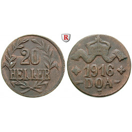 Nebengebiete, Deutsch-Ostafrika, 20 Heller 1916, Drei Blätter / Große Krone, T, f.vz, J. 724a
