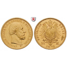 Deutsches Kaiserreich, Mecklenburg-Schwerin, Friedrich Franz II., 20 Mark 1872, Portrait / Reichsadler, A, 7,17 g fein, vz/vz-st, J. 230