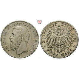 Deutsches Kaiserreich, Baden, Friedrich I., 5 Mark 1891, G, ss, J. 29F