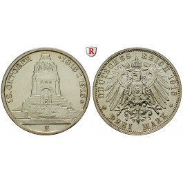 Deutsches Kaiserreich, Sachsen, Friedrich August III., 3 Mark 1913, Völkerschlacht, E, vz/vz-st, J. 140