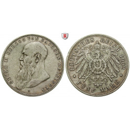 Deutsches Kaiserreich, Sachsen-Meiningen, Georg II., 5 Mark 1902, Bart berührt den Perlkreis, D, ss, J. 153a