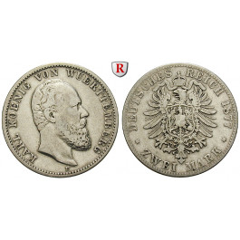 Deutsches Kaiserreich, Württemberg, Karl, 2 Mark 1877, F, f.ss, J. 172