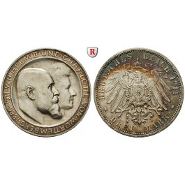 Deutsches Kaiserreich, Württemberg, Wilhelm II., 3 Mark 1911, Silberhochzeit, F, vz, J. 177a