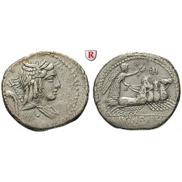 Römische Republik, L. Iulius Bursio, Denar 85 v.Chr., ss