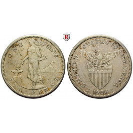 Philippinen, Amerikanische Besitzung, Peso 1908, 15,95 g fein, ss-vz