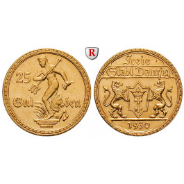 Nebengebiete, Danzig, 25 Gulden 1930, 7,32 g fein, vz-st, J. D11