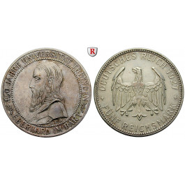 Weimarer Republik, 5 Reichsmark 1927, Uni Tübingen, F, ss-vz/vz, J. 329