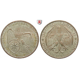 Weimarer Republik, 3 Reichsmark 1929, Waldeck, A, vz-st, J. 337