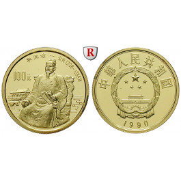 China, Volksrepublik, 100 Yuan 1990, 10,37 g fein, PP