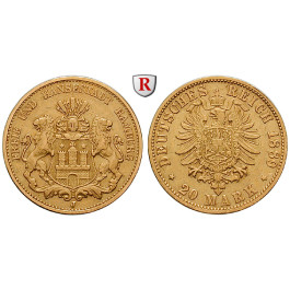 Deutsches Kaiserreich, Hamburg, 20 Mark 1889, J, ss+, J. 210