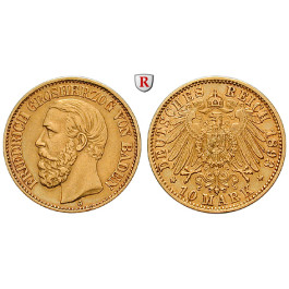 Deutsches Kaiserreich, Baden, Friedrich I., 10 Mark 1893, G, ss-vz, J. 188