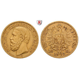 Deutsches Kaiserreich, Baden, Friedrich I., 10 Mark 1872, G, ss+, J. 183