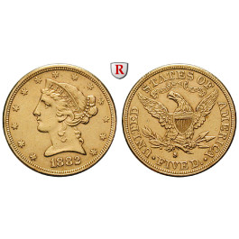 USA, 5 Dollars 1882, 7,52 g fein, ss