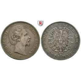 Deutsches Kaiserreich, Bayern, Ludwig II., 2 Mark 1876, D, ss+, J. 41