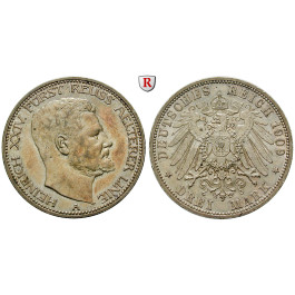 Deutsches Kaiserreich, Reuss-Greiz, Heinrich XXIV., 3 Mark 1909, A, ss-vz/vz+, J. 119