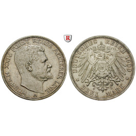 Deutsches Kaiserreich, Reuss-Greiz, Heinrich XXIV., 3 Mark 1909, A, f.vz, J. 119