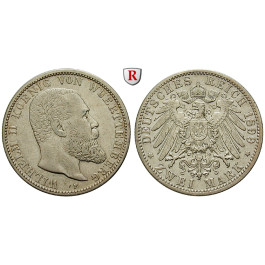 Deutsches Kaiserreich, Württemberg, Wilhelm II., 2 Mark 1899, F, ss+, J. 174