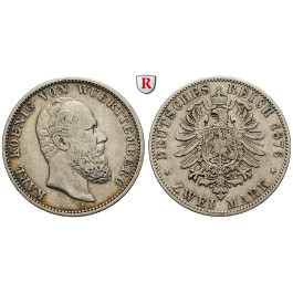 Deutsches Kaiserreich, Württemberg, Karl, 2 Mark 1876, F, ss, J. 172