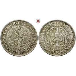 Weimarer Republik, 5 Reichsmark 1929, Eichbaum, F, ss-vz, J. 331