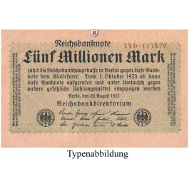 Inflation 1919-1924, 5 Mio Mark 20.08.1923, I-, Rb. 104c