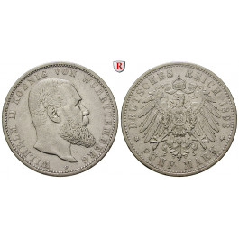 Deutsches Kaiserreich, Württemberg, Wilhelm II., 5 Mark 1893, F, ss, J. 176