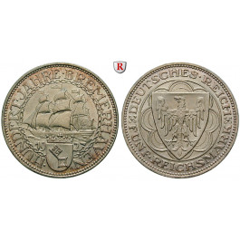 Weimarer Republik, 5 Reichsmark 1927, Bremerhaven, A, vz/vz+, J. 326