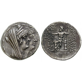 Syrien, Königreich der Seleukiden, Kleopatra und Antiochos VIII., Tetradrachme 125-121 v.Chr., ss