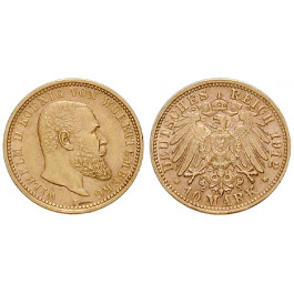 Deutsches Kaiserreich, Württemberg, Wilhelm II., 10 Mark 1912, seltenes Jahr, F, ss+, J. 295