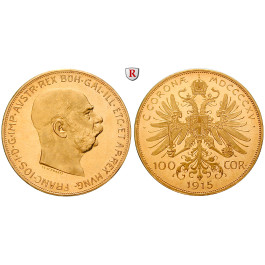 Österreich, Kaiserreich, Franz Joseph I., 100 Kronen 1915, 30,49 g fein, st