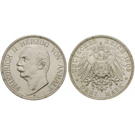 Deutsches Kaiserreich, Anhalt, Friedrich II., 3 Mark 1909, A, vz-st, J. 23