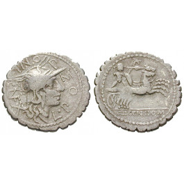 Römische Republik, L. Pomponius, Denar, serratus 118 v.Chr., ss