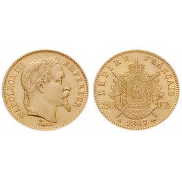 Frankreich, Napoleon III., 20 Francs 1867, 5,81 g fein, vz