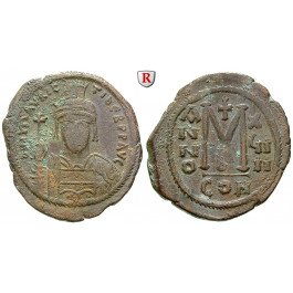 Byzanz, Mauricius Tiberius, Follis 599-600, Jahr 18, ss+