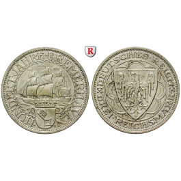 Weimarer Republik, 3 Reichsmark 1927, Bremerhaven, A, vz, J. 325