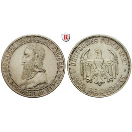 Weimarer Republik, 3 Reichsmark 1927, Uni Tübingen, F, vz, J. 328