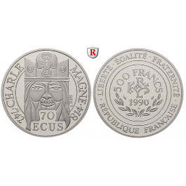 Frankreich, V. Republik, 500 Francs-70 Ecus 1990, 15,64 g fein, PP