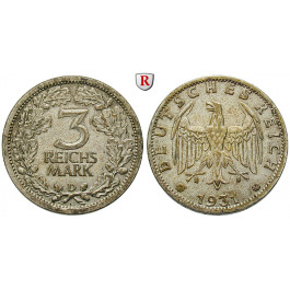 Weimarer Republik, 3 Reichsmark 1931, Kursmünze, D, ss-vz, J. 349