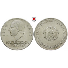 Weimarer Republik, 3 Reichsmark 1929, Lessing, A, vz-st, J. 335