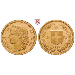 Schweiz, Eidgenossenschaft, 20 Franken 1886, 6,0 g fein, vz+