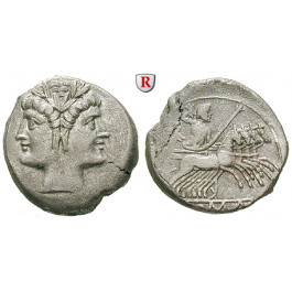 Römische Republik, Romano-kampanische Prägungen, Didrachme (Quadrigatus) 225-212 v.Chr., ss+/ss