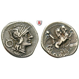 Römische Republik, T. Cloulius, Denar 128 v. Chr., ss
