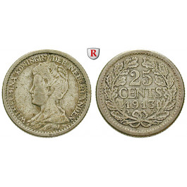 Niederlande, Königreich, Wilhelmina I., 25 Cents 1913, f.ss