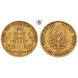 Deutsches Kaiserreich, Hamburg, 10 Mark 1880, J, ss, J. 209