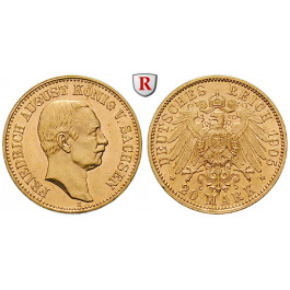 Deutsches Kaiserreich, Sachsen, Friedrich August III., 20 Mark 1905, E, vz-st, J. 268